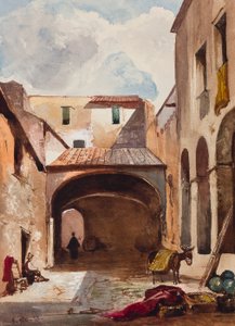 Passage und Straße mit Figuren, mit Ergänzungen eines Borbone-Schülers, möglicherweise Prinz Alfonso Maria di Borbone (1841-1934), 1853 von Giacinto Gigante