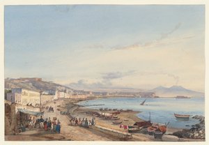 Blick auf Neapel und den Vesuv von Posillipo, eine von vier kleinen Ansichten von Neapel aus einem Album Amicorum von Giacinto Gigante