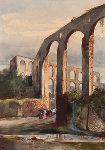 Frauen unter dem römischen Aquädukt in Maddaloni, mit Ergänzungen eines Borbone-Schülers, möglicherweise Prinzessin Maria Annunziata di Borbone (1843-1871) von Giacinto Gigante