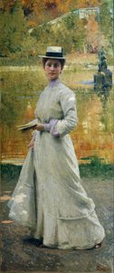 Porträt im Freien oder Dame im Garten von Giacomo Grosso
