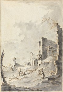 Capriccio klassischer Ruinen mit einer Festung