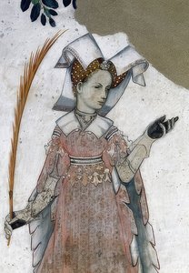 Darstellung der Markgrafen von Saluzzo und ihrer Gemahlinnen als historische und mythologische Helden und Heldinnen (Detail) von Giacomo Jaquerio