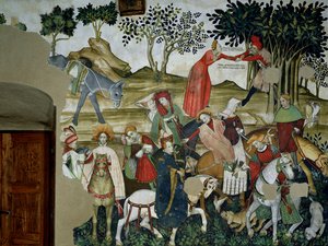 Der Lebensbrunnen, Detail, das die Rückkehr zum Brunnen darstellt, 1418-30 von Giacomo Jaquerio