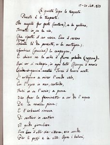 Manuskript seines Gedichts "La quiete dopo la tempesta" von Leopardi, 1829 von Giacomo Leopardi