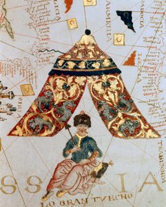 Detail einer Karte von Giacomo de Maggiolo, die Sultan Suleiman I. darstellt