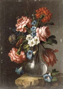 Rosen, Tulpen, Winden und andere Blumen in einer Glasvase von Giacomo Nani