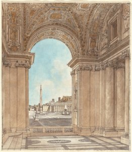 Der Petersplatz durch einen Bogen der Basilika gesehen