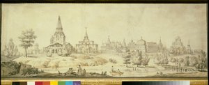 Ansicht des Viertels Kolomenskoje in Moskau, links die Himmelfahrtskirche von Giacomo Quarenghi