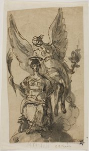 Sitzende Frau, gekrönt von einem Engel von Giambattista Tiepolo