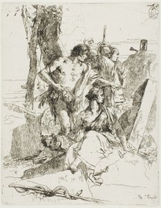 Die Entdeckung des Grabes von Punchinello, aus Scherzi von Giambattista Tiepolo