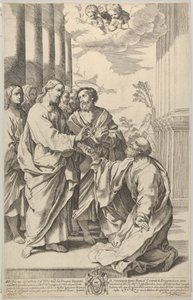 Christus übergibt die Schlüssel der Kirche an den knienden Heiligen Petrus, nach Guido ..., 1640-70