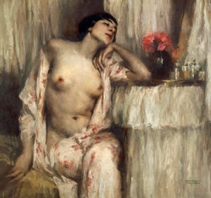 Halbfigur einer Frau bei ihrer Toilette von Gian Emilio Malerba