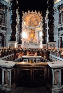 Ansicht des Baldachins des Hauptaltars, entworfen von Gian Lorenzo Bernini (Bernini), Petersdom (Basilica San Pietro) in Rom. Italien von Gian Lorenzo Bernini