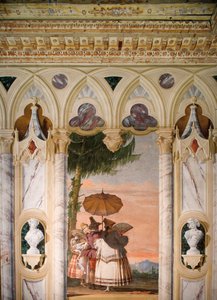 Der Sommerspaziergang, aus dem Raum des gotischen Pavillons, in der Foresteria, 1757 von Giovanni Domenico Tiepolo