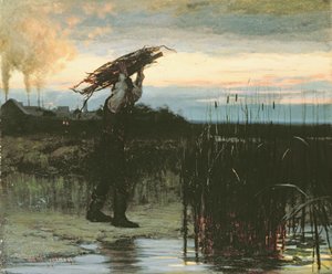 Mann, der bei Dämmerung Stöcke trägt, 1879 von Gilbert Gaul