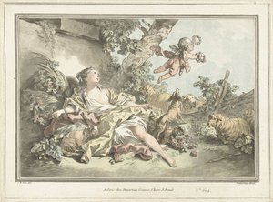 Hirtin mit wegfliegendem Amor von Gilles Antoine Demarteau