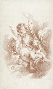 Drei spielende Putti auf Wolken von Gilles Demarteau
