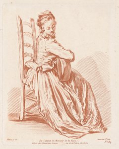 Frau, die Gitarre spielt von Gilles Demarteau, the Elder, Antoine Watteau