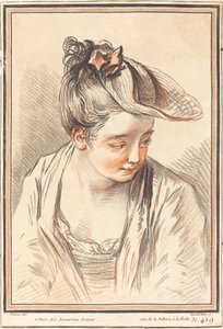Kopf einer jungen Frau von Gilles Demarteau, the Elder after Antoine Watteau