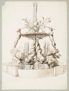 Entwurf für einen Brunnen, getragen von Delfinen und zwei Hunden von Gilles Marie Oppenord