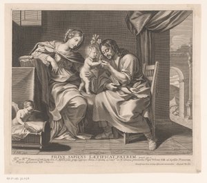 Heilige Familie und Engel, der eine Wiege richtet von Gilles Rousselet