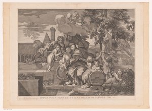 Heilige Familie mit Putti bei Apfelbaum von Gilles Rousselet