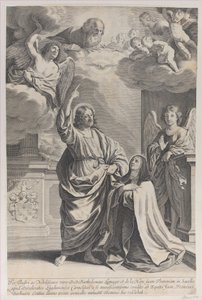 Heilige Theresa betet neben Christus, der auf Gott den Vater zeigt