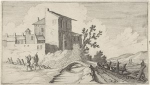 Brücke vor ummauerten Gebäuden