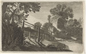Holzbrücke bei einer Ruine (Sechs Landschaften)