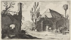 Landweg bei einer Ruine und einem Gasthaus (Zwölf Landschaften) von Gillis van Scheyndel (I)