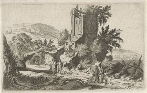 Wanderer bei einer Ruine