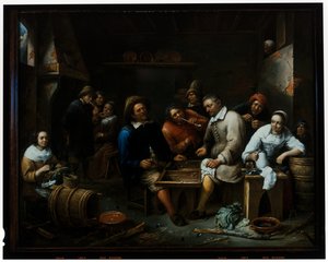 Backgammon-Spieler in einem Taverneninterieur