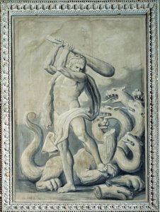 Herkules schneidet die sieben Köpfe der Hydra ab von Gio Batta Celle