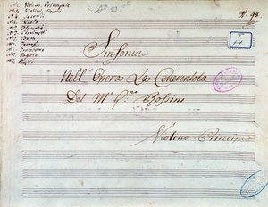 Titelseite der Partitur für Violine zur Symphonie in Aschenputtel, oder Güte triumphiert von Gioacchino Rossini von Gioachino Rossini