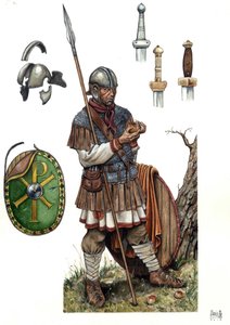 Antikes Rom: Soldat der römischen Infanterie, 5. oder 6. Jahrhundert.