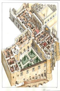Rekonstruktion des Adelsgeschosses des Herzogspalastes von Urbino, Italien. Erbaut von Herzog Federico da Montefeltro im 15. Jahrhundert.
