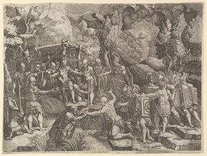 Sinon täuscht die Trojaner, Mitte der 1540er Jahre von Giorgio Ghisi