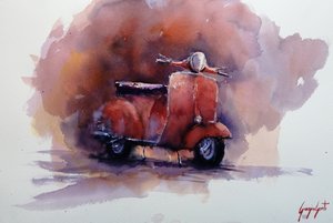 Klassischer roter Roller