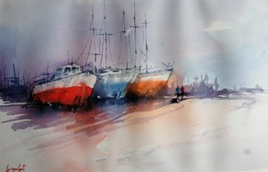 Bunte angedockte Boote von Giorgio Gosti