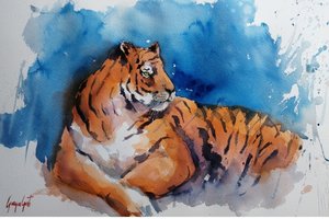 Majestätischer Aquarell-Tiger von Giorgio Gosti