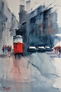 Rote Straßenbahn Stadtstraße von Giorgio Gosti