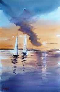 Ruhige Sonnenuntergangssegelboote