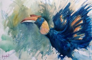 Tropischer Blauer Hornvogel von Giorgio Gosti