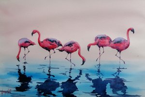 Watende Rosa Flamingos von Giorgio Gosti