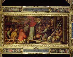 Papst Eugen IV. kommt in Livorno an, von der Decke des Salone dei Cinquecento, 1565