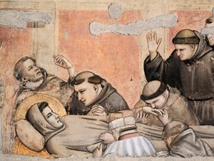 Italien, Florenz, Basilika Santa Croce, Bardi-Kapelle, Tod des Hl. Franziskus von Giotto (1267-1337), Fresko, Detail