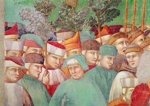 Die heilige Klara umarmt den Leichnam des heiligen Franziskus, Detail der Menge auf der rechten Seite, 1297-99 (Fresko) (Detail)