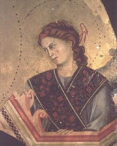 Engel aus Madonna und Kind auf dem Thron (Detail) (Altarbild) von Giotto di Bondone