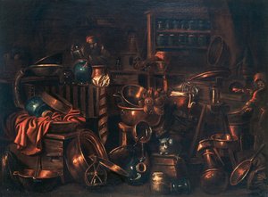 Alchemistenlabor, Gemälde von Gian Domenico Valentino (1630-1708), Italien