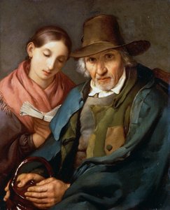 Figur eines älteren Mannes, der mit einem jungen Bürger ein Buch liest, von Giovanni Carnovali genannt Piccio (1804-1873), Öl auf Leinwand, 72x59 cm
